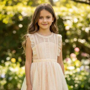 Trish Scully Girls Blush Lace Tulle Dress - Size 7